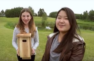 Girls with a birdhouse